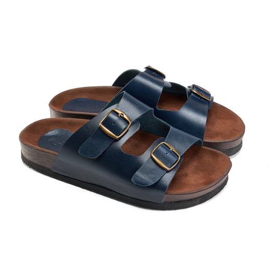 Crest Majesty Comfort Footbed Double Buckle Slides - Dark Blue
