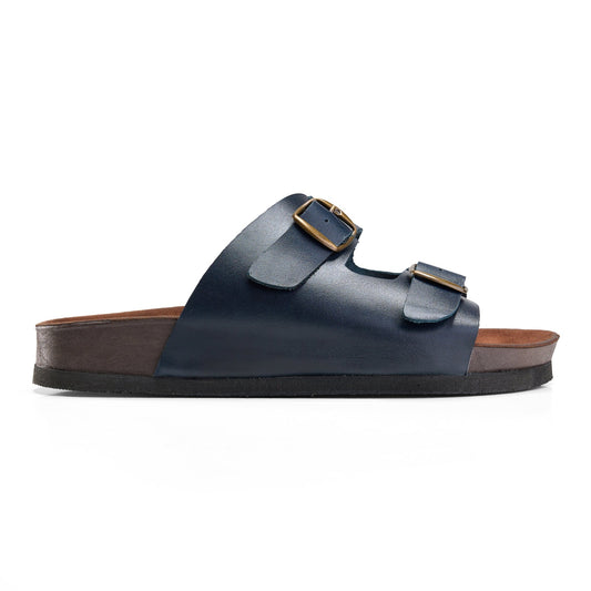 Crest Majesty Comfort Footbed Double Buckle Slides - Dark Blue