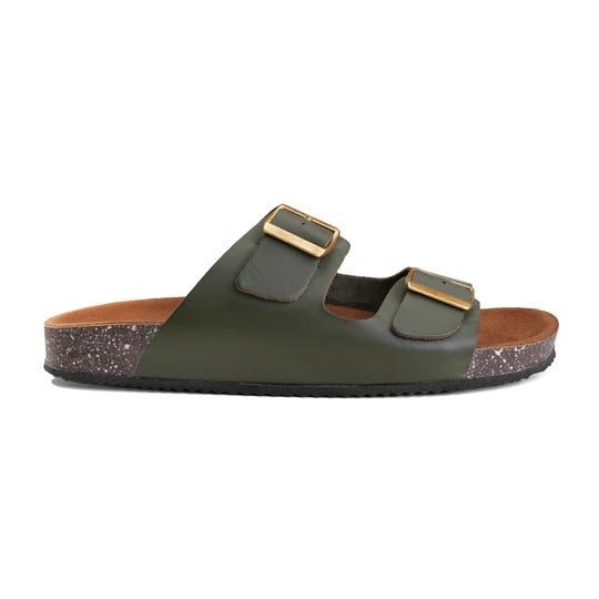 Crest Majesty Comfort Footbed Double Buckle Slides - Olive - Crestshoes