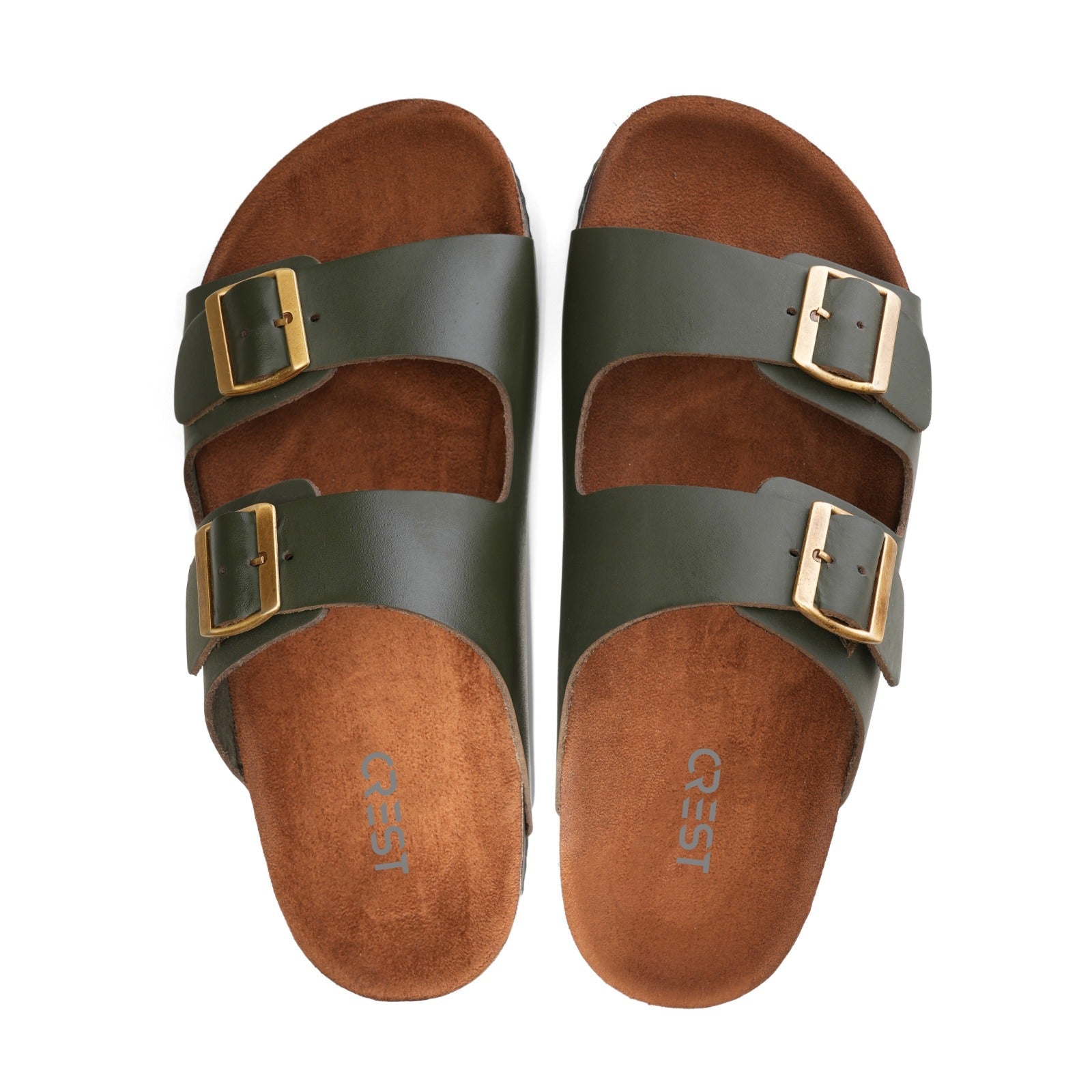 Crest Majesty Comfort Footbed Double Buckle Slides - Olive - Crestshoes