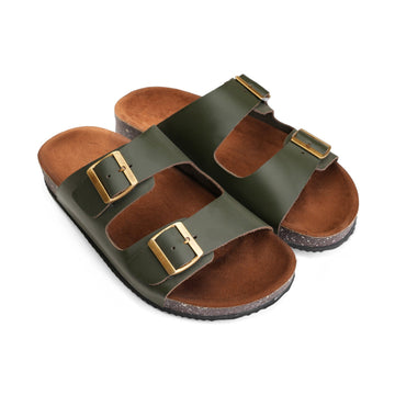 Crest Majesty Comfort Footbed Double Buckle Slides - Olive - Crestshoes