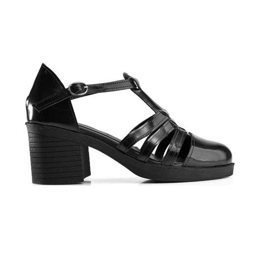 Cut-Out Leather Heels - Black