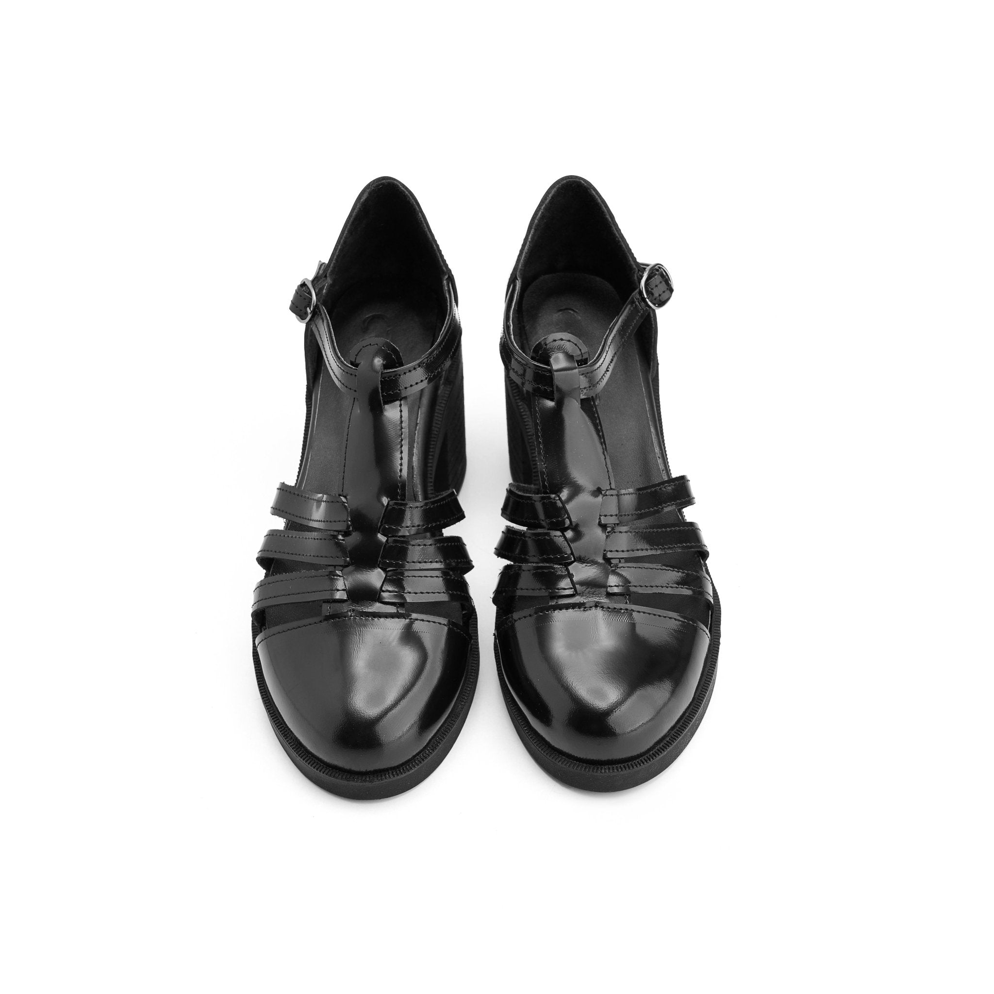 Cut - Out Leather Heels - Black - Crestshoes