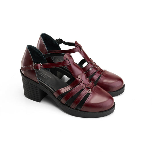 Cut-Out Leather Heels - Burgundy