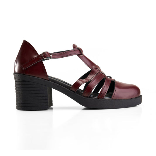 Cut-Out Leather Heels - Burgundy