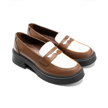 Dual Tone Luxe Loafers | Brown white - Crestshoes