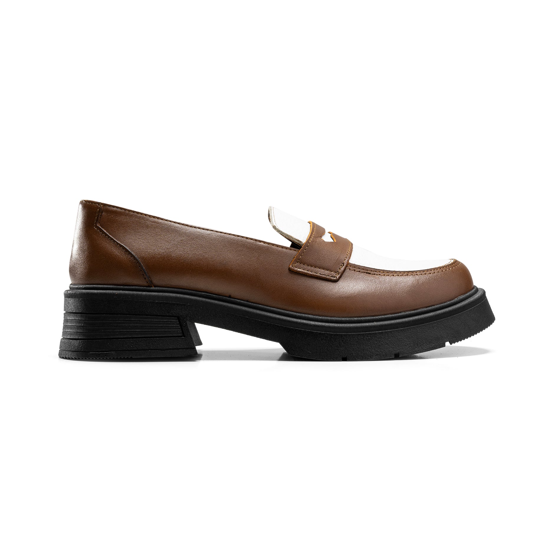 Dual Tone Luxe Loafers | Brown white - Crestshoes