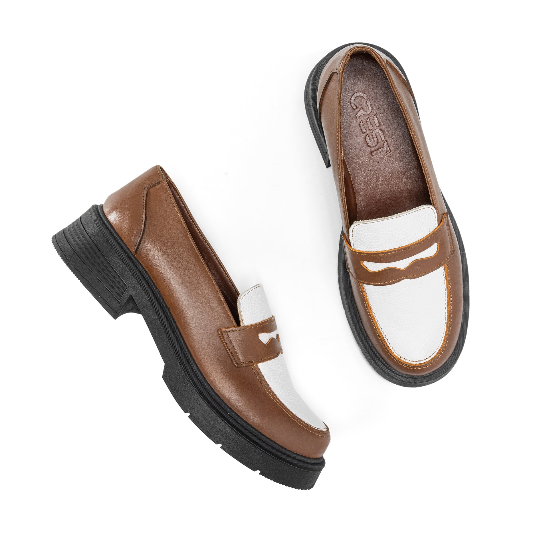 Dual Tone Luxe Loafers | Brown white - Crestshoes