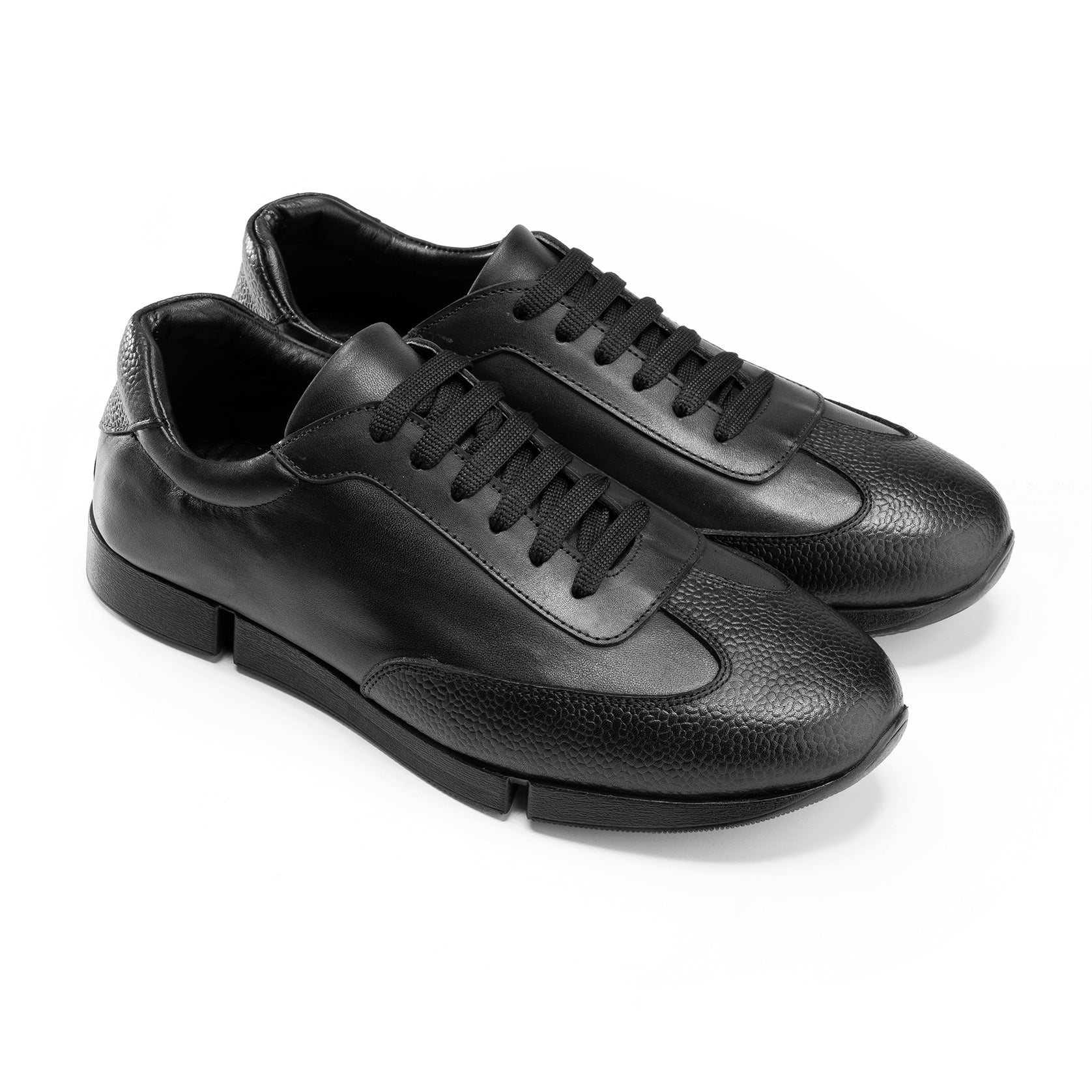 Laced - Up Black Leather Sneakers | Black - Crestshoes