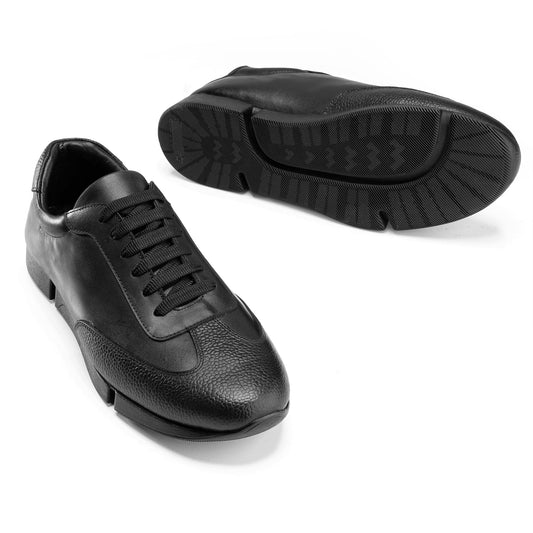 Laced-Up Black Leather Sneakers | Black