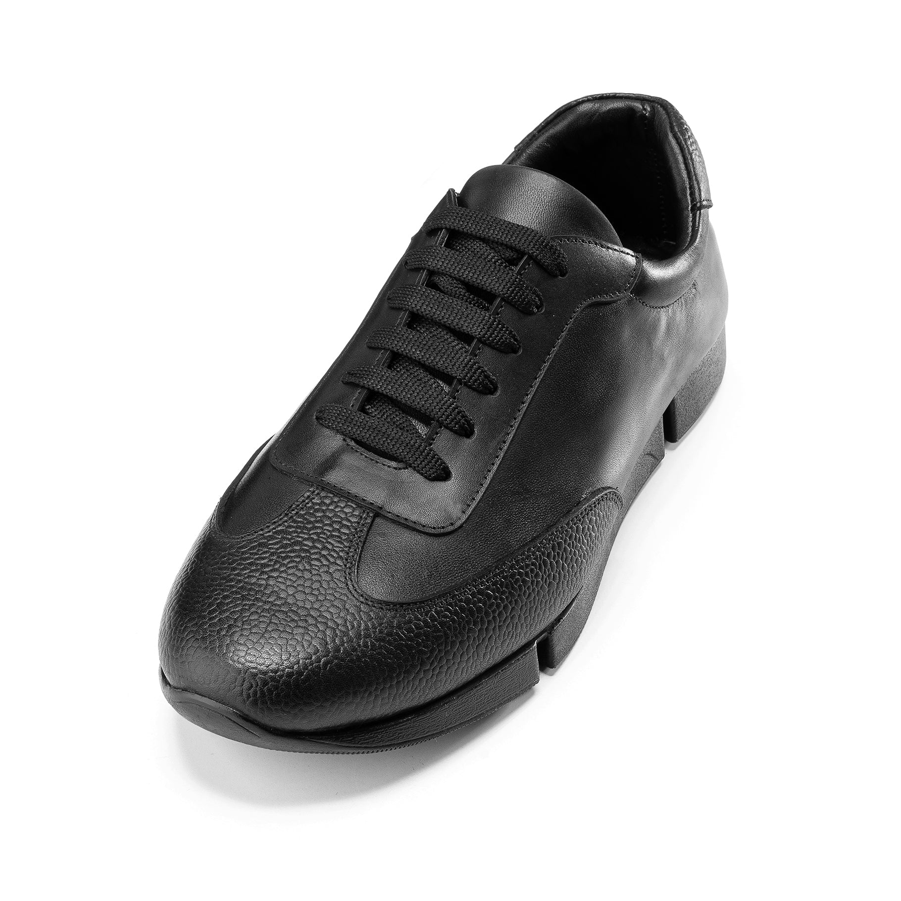 Laced - Up Black Leather Sneakers | Black - Crestshoes