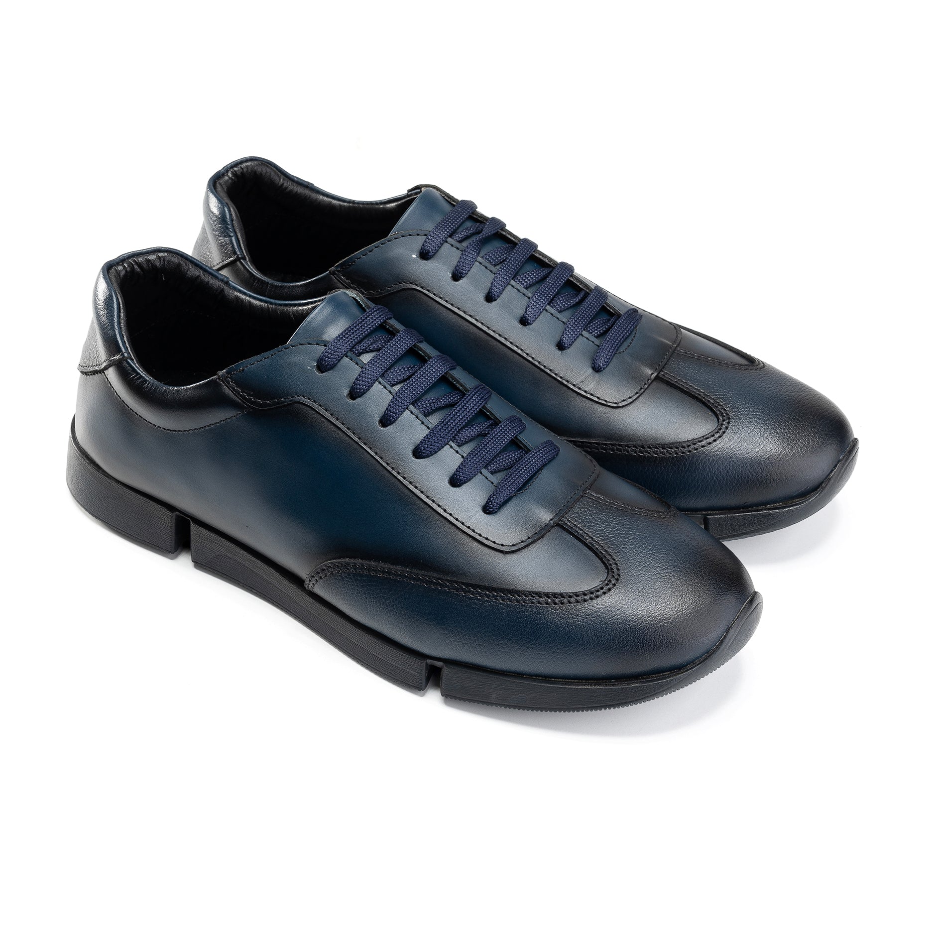 Laced - Up Black Leather Sneakers | Blu - Crestshoes