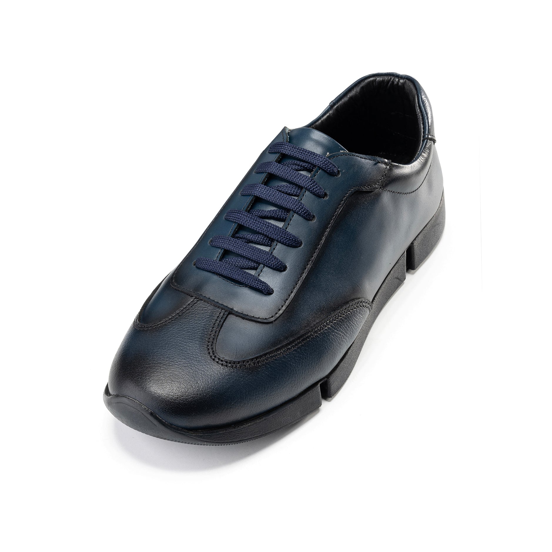 Laced - Up Black Leather Sneakers | Blu - Crestshoes