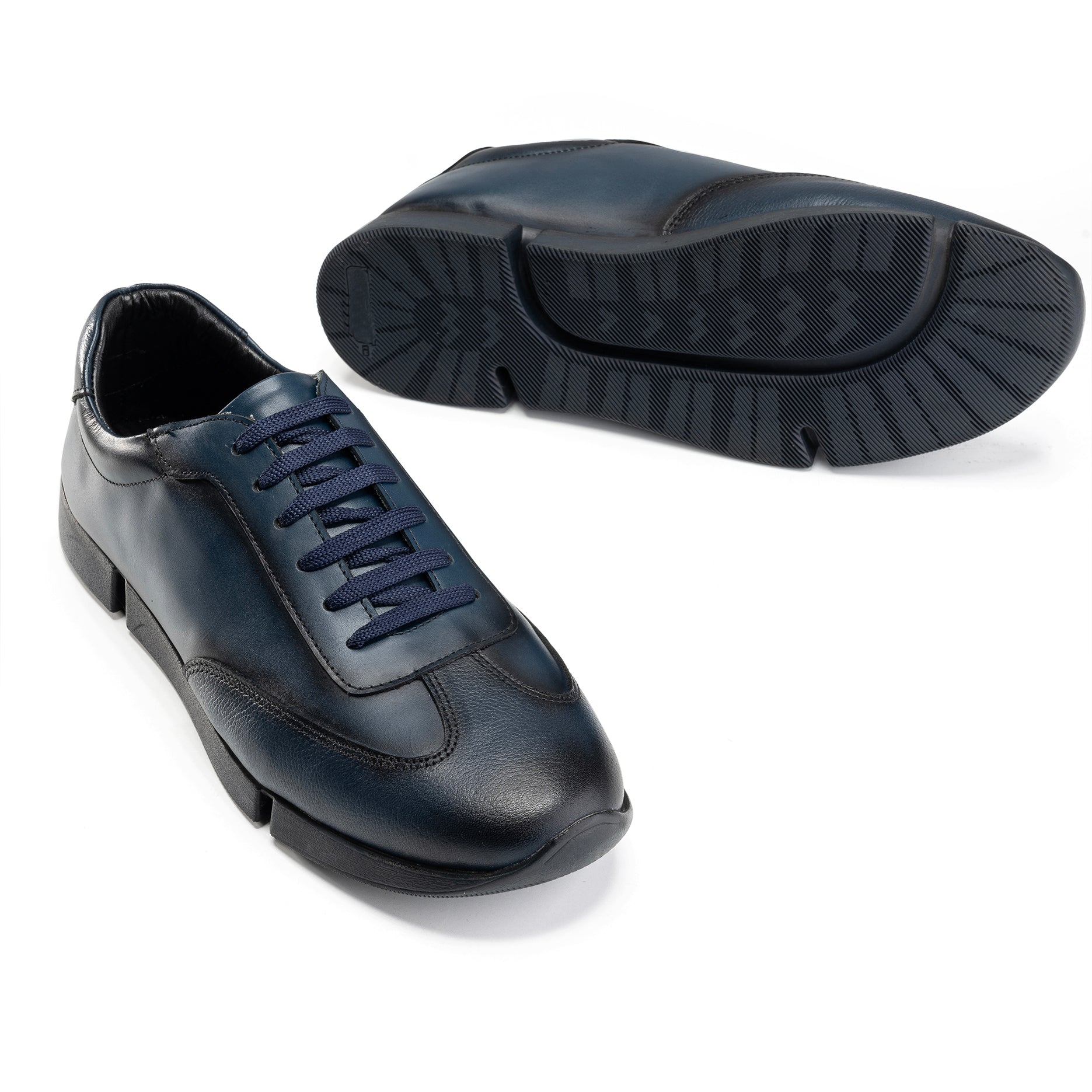 Laced - Up Black Leather Sneakers | Blu - Crestshoes