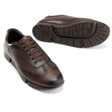 Laced - Up Black Leather Sneakers | Brown - Crestshoes