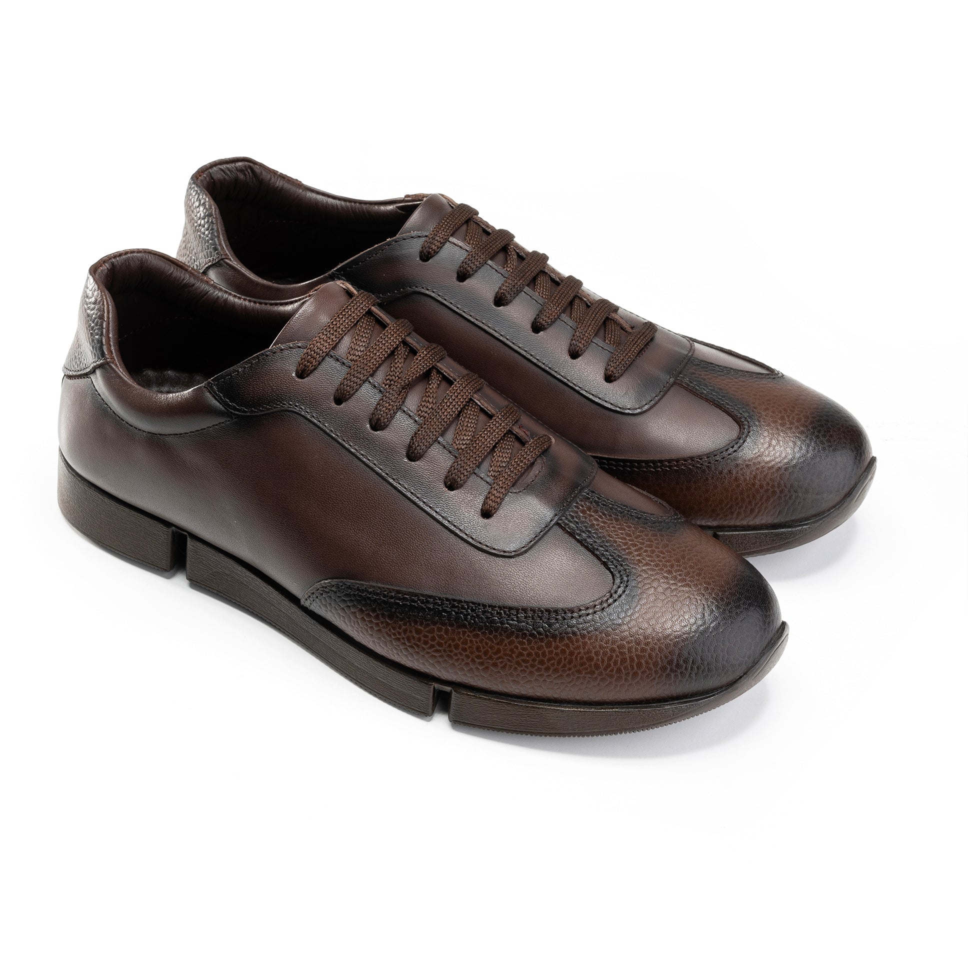 Laced - Up Black Leather Sneakers | Brown - Crestshoes
