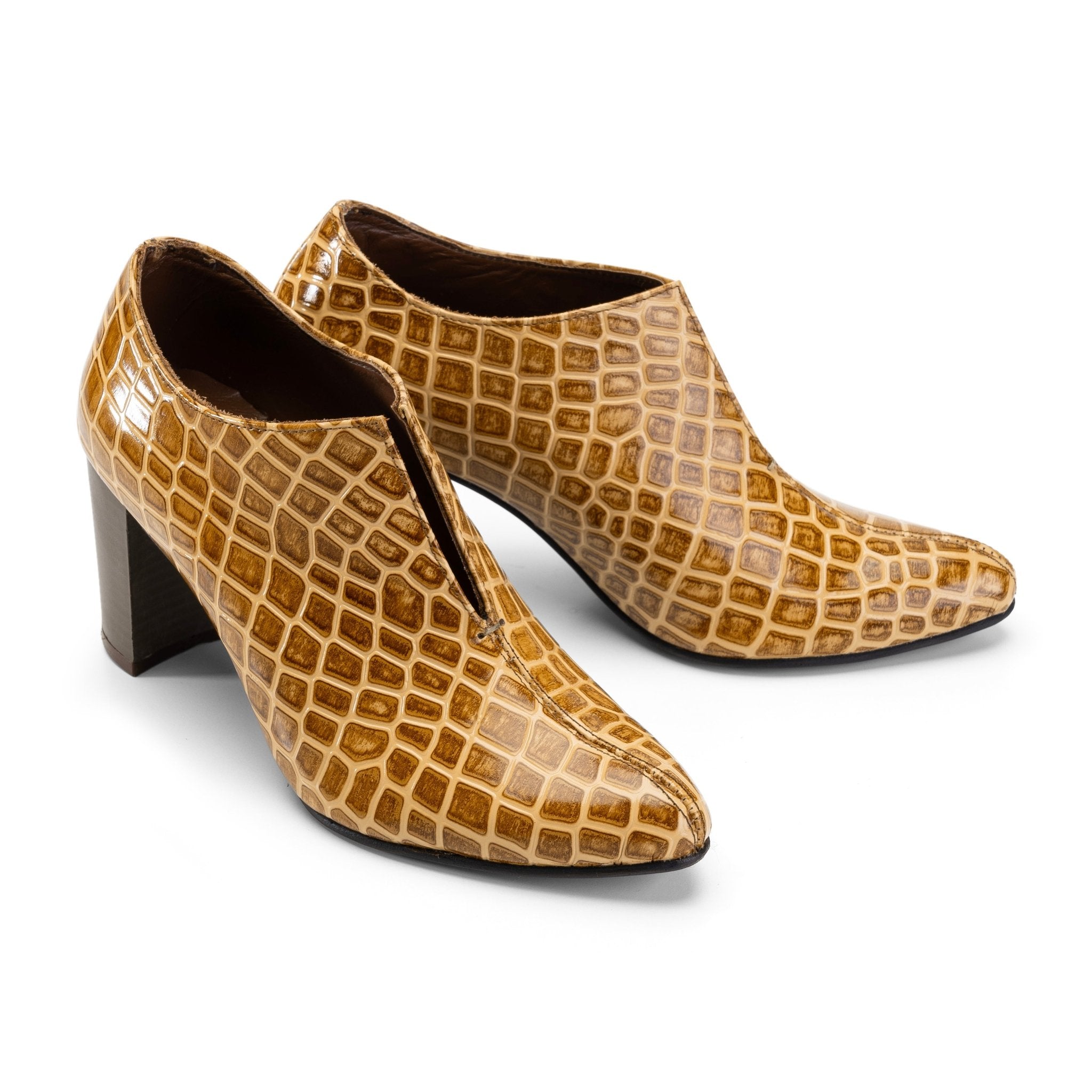 Lacobond | Crocodile Leather Women Heels - Beige - Crestshoes