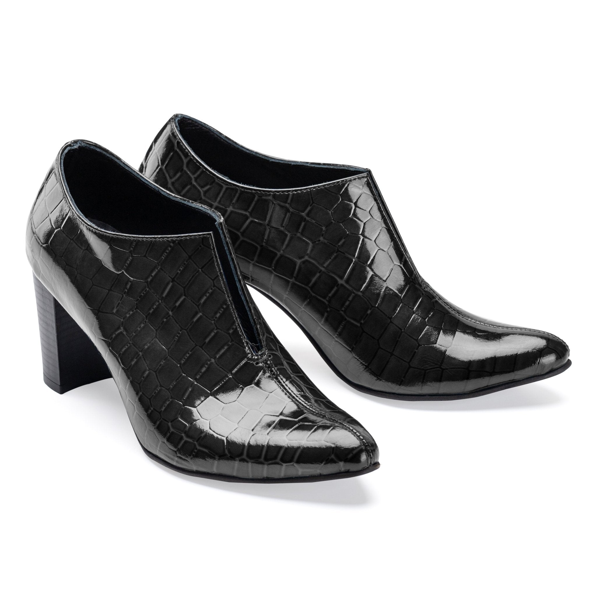 Lacobond | Crocodile Leather Women Heels - Black - Crestshoes