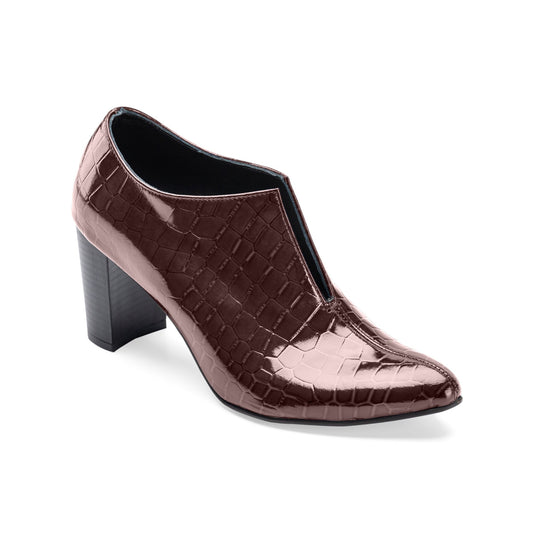 Lacobond | Crocodile Leather Women Heels - Burgundy