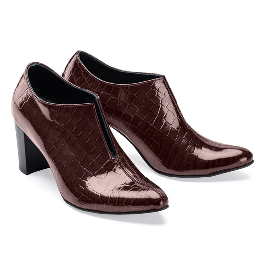 Lacobond | Crocodile Leather Women Heels - Burgundy