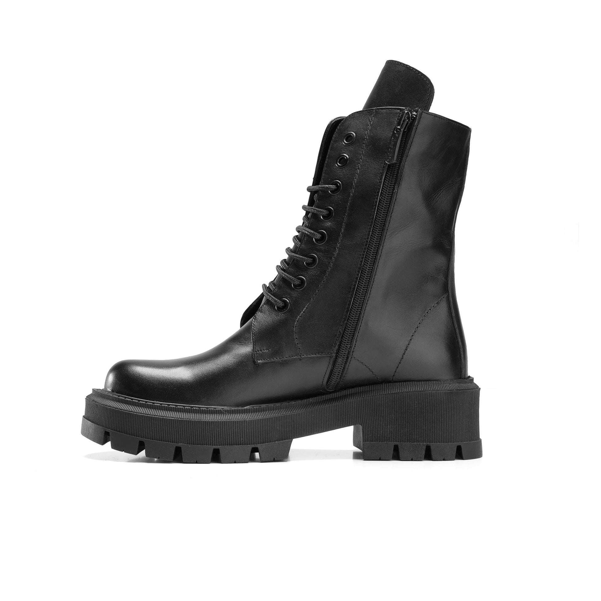 Leather Lace - Up Boots with Buckle | Black - Crestshoes