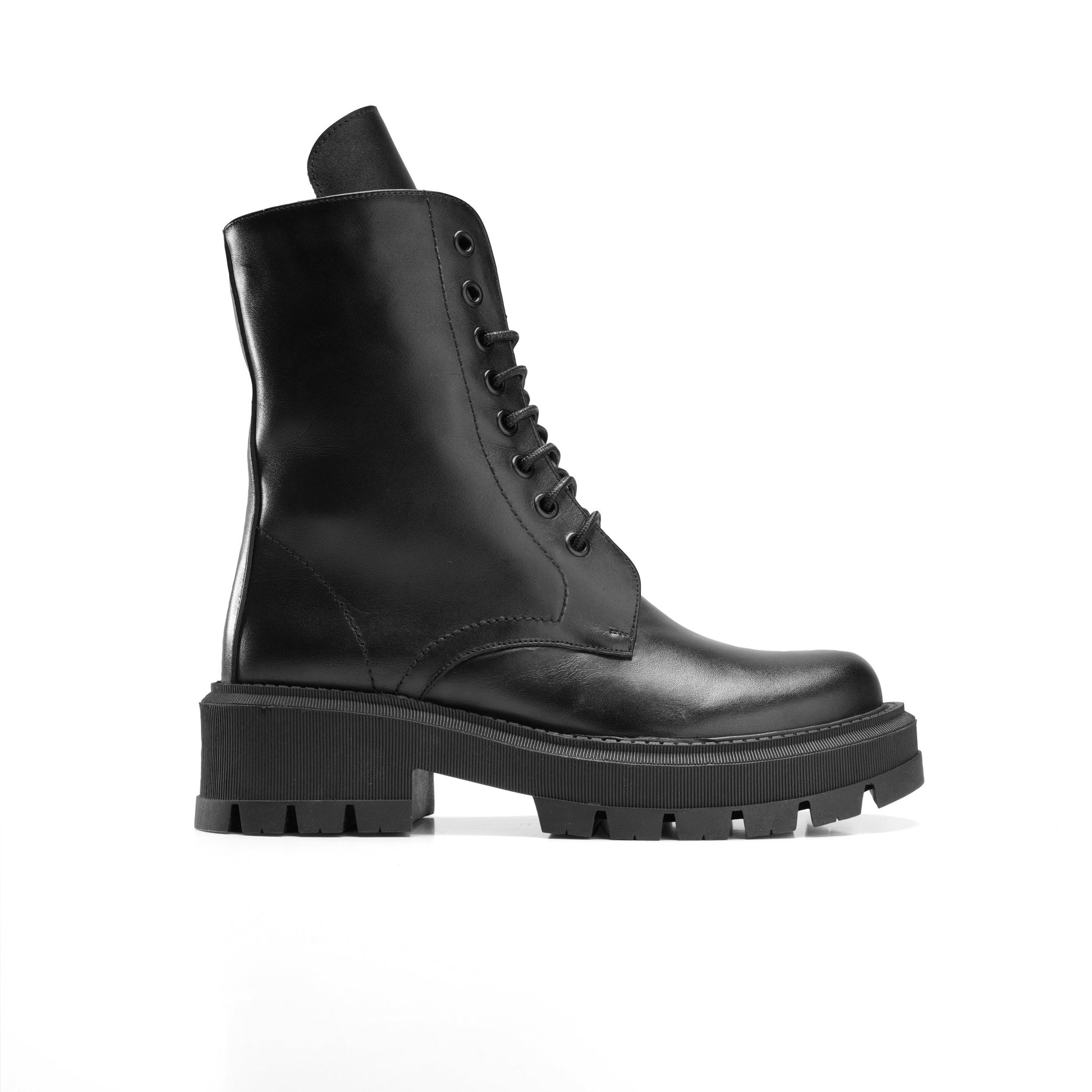 Leather Lace - Up Boots with Buckle | Black - Crestshoes