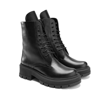 Leather Lace - Up Boots with Buckle | Black - Crestshoes