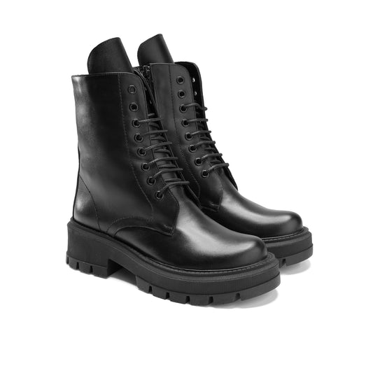 Leather Lace-Up Boots with Buckle | Black