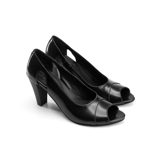 Leather Peep-Toe Heels - Black