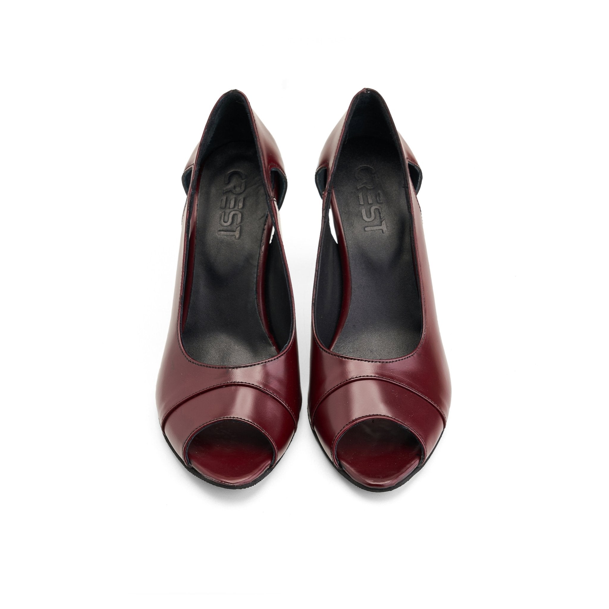 Leather Peep - Toe Heels - Burgundy - Crestshoes