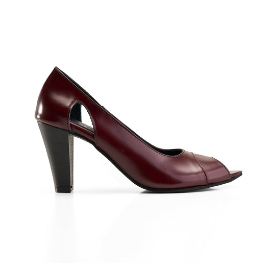 Leather Peep-Toe Heels - Burgundy