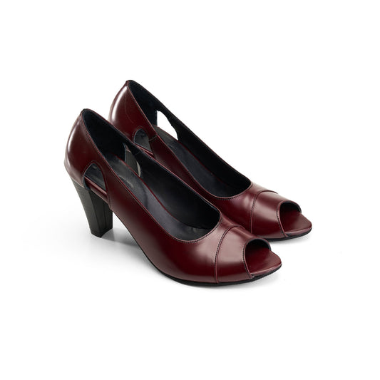 Leather Peep-Toe Heels - Burgundy