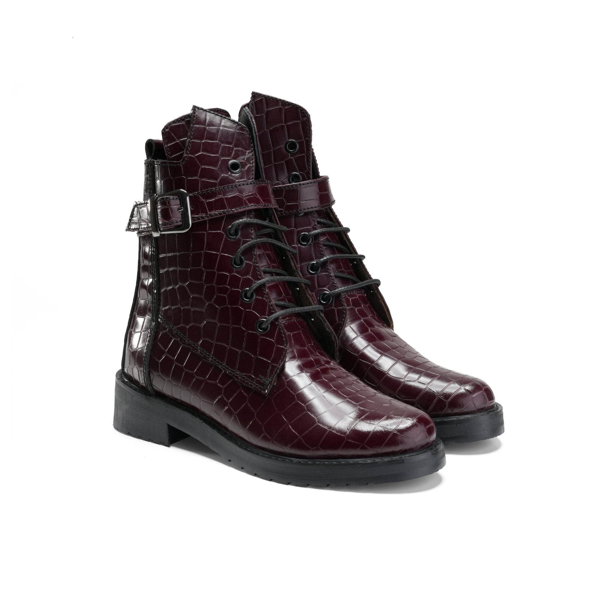 Luxurious Crocodile Boots - Burgundy - Crestshoes