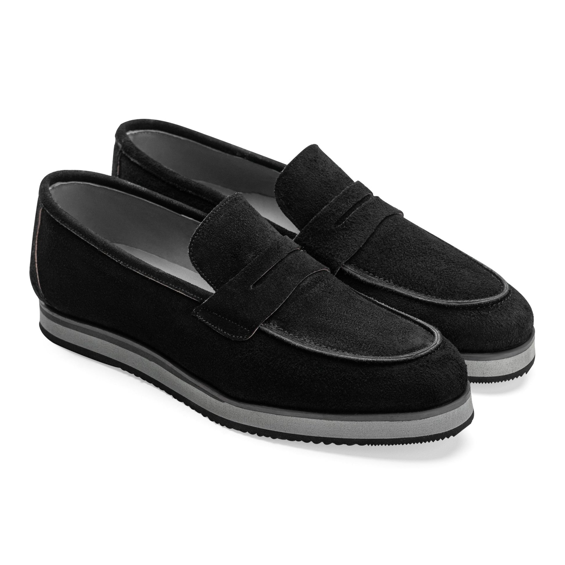 Moccasins | Suede calf leather rubber sole - Black - Crestshoes