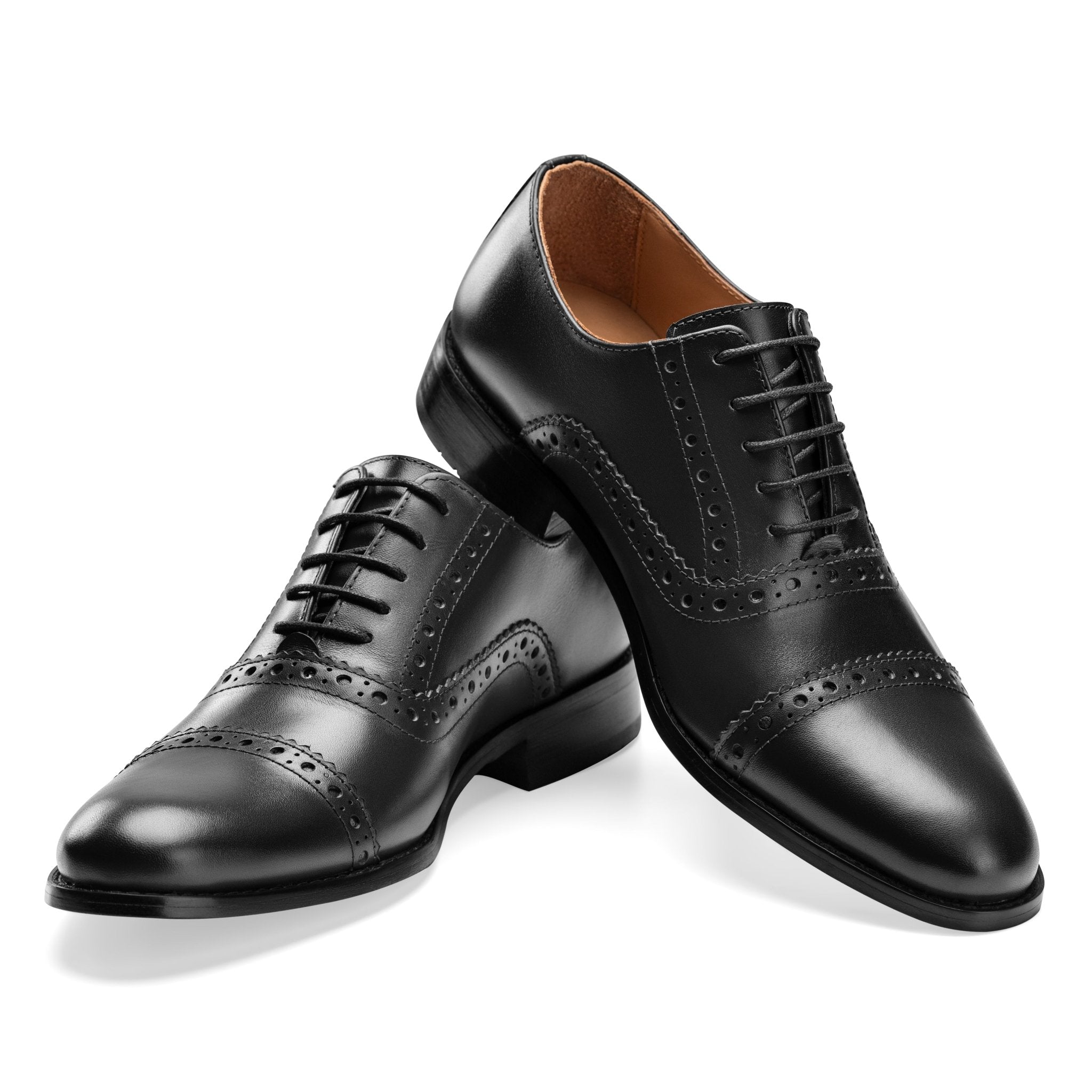 Semi Brogue shoes in Black leather - Crestshoes