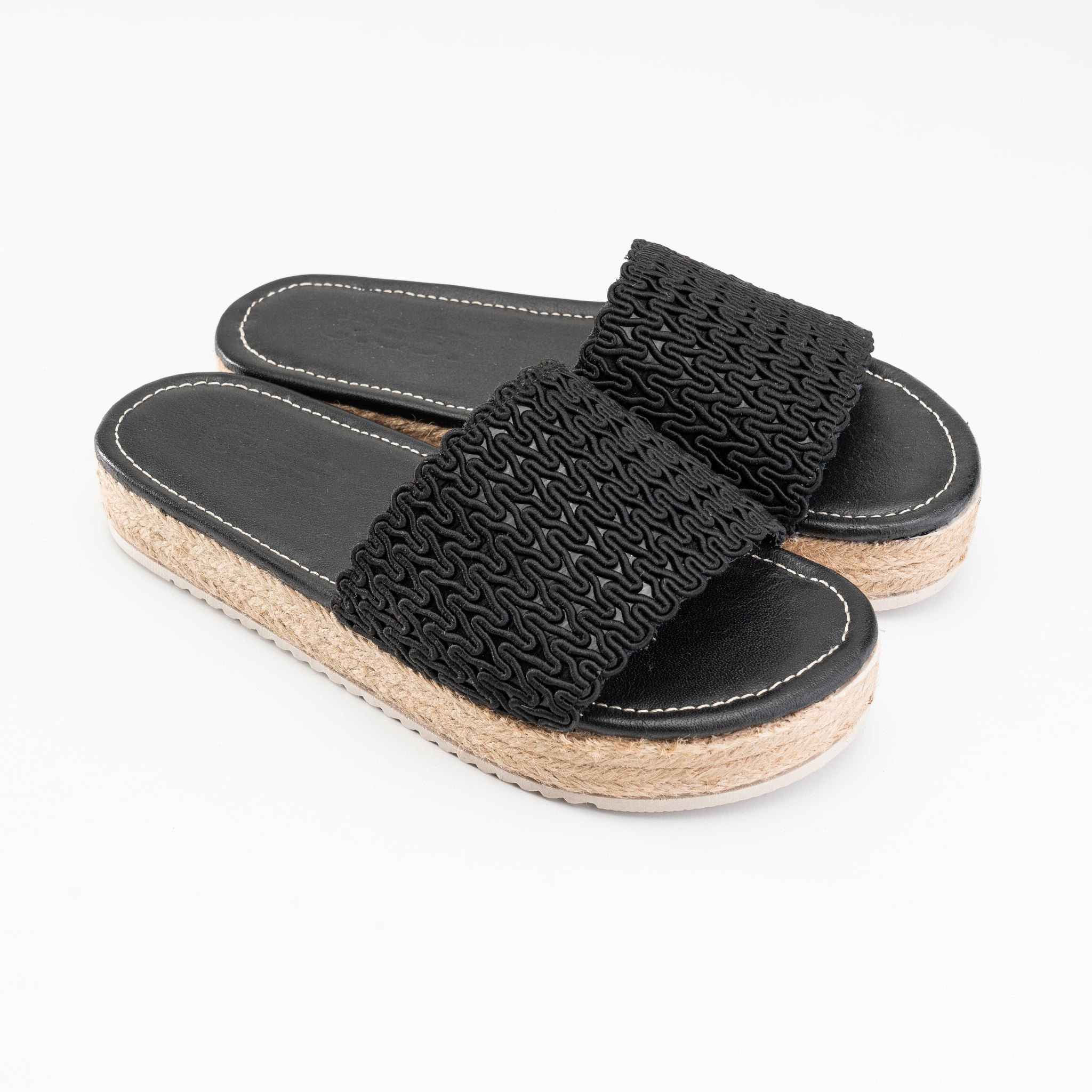Burlap Platform Sandals - Black