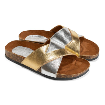 SUNSOOTHE SLIPPER | Gold in silver - Crestshoes