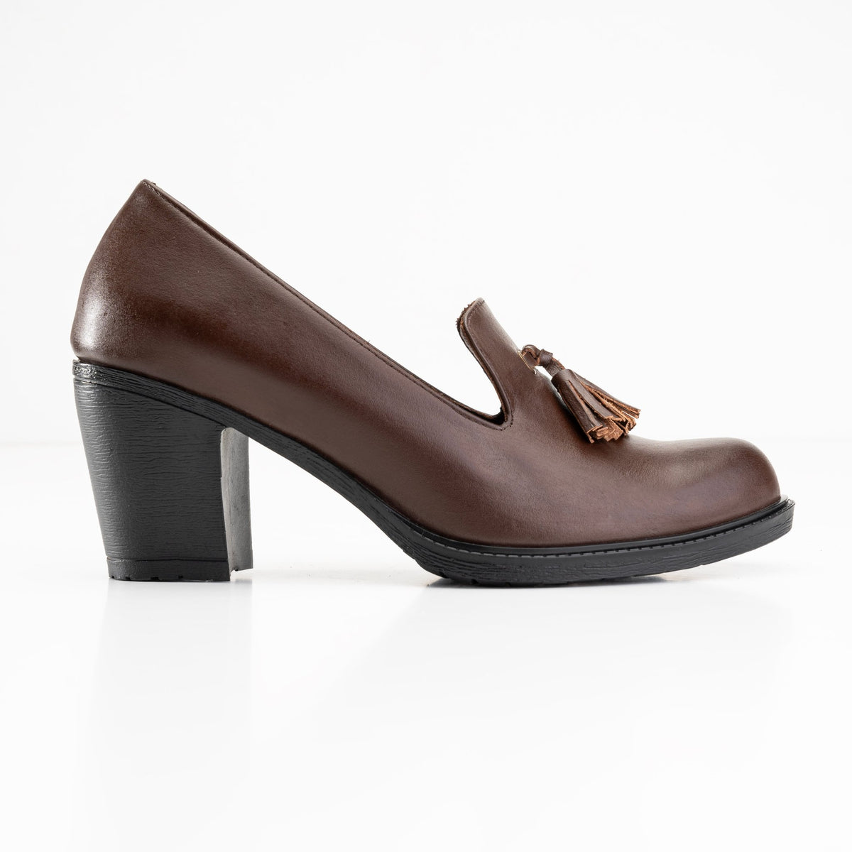 Tassel Block Heels - Brown - Crestshoes