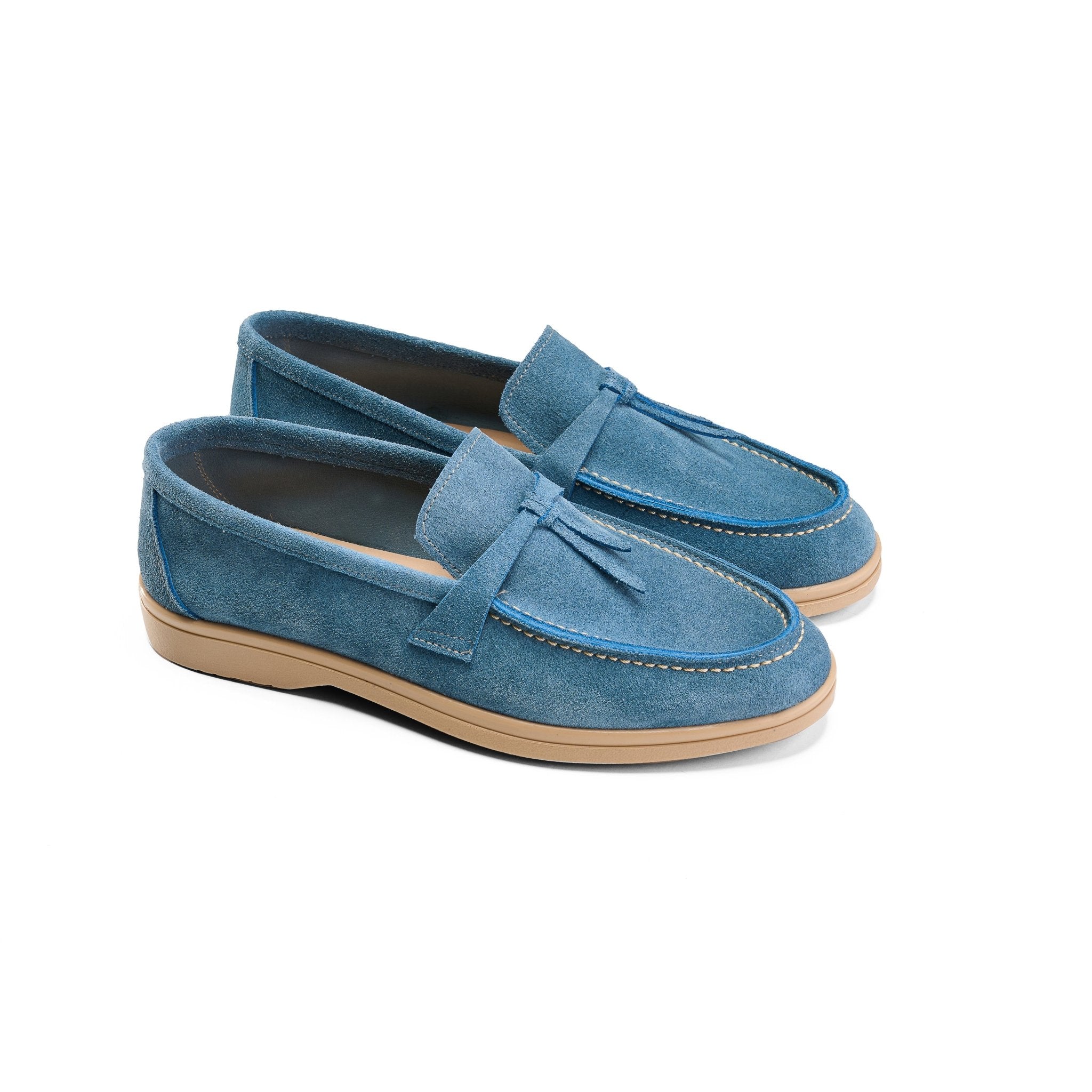 Tassel Suede Loafers - Baby Blue - Crestshoes
