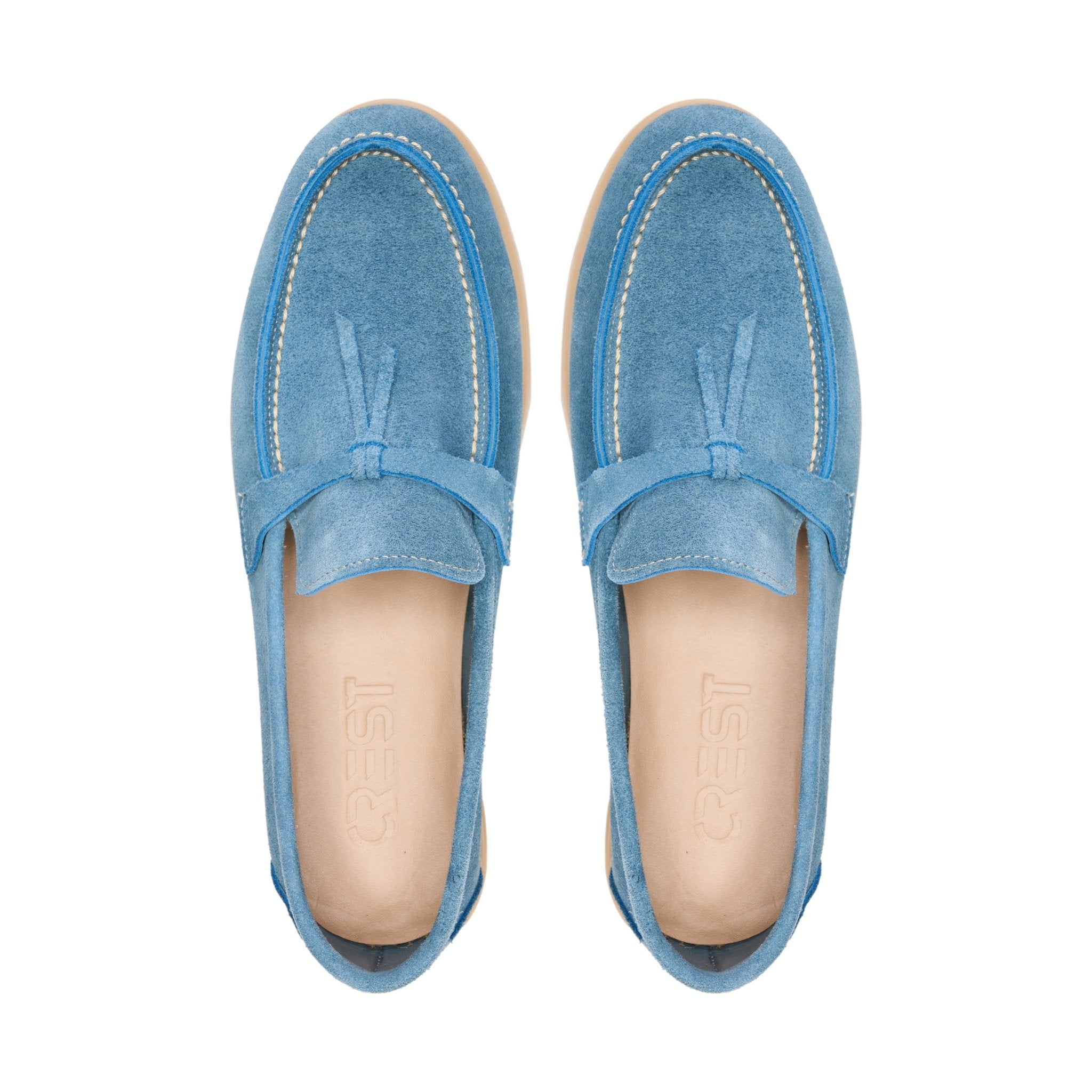 Tassel Suede Loafers - Baby Blue - Crestshoes