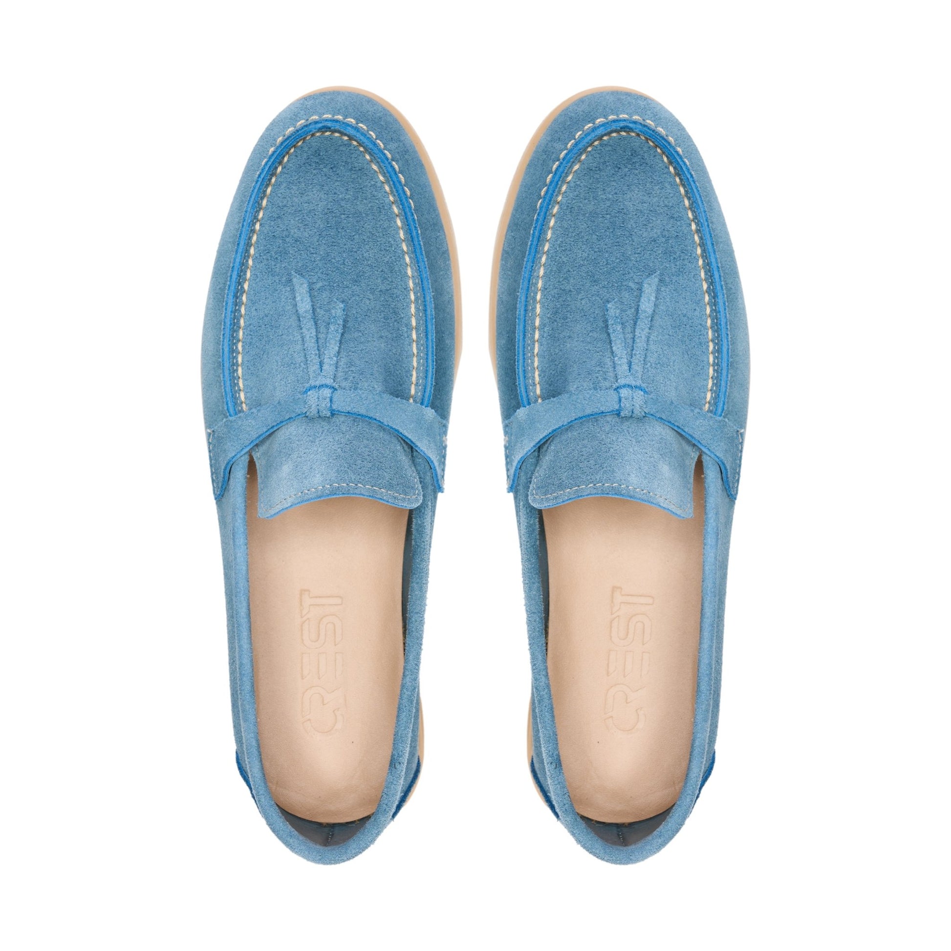 Tassel Suede Loafers - Baby Blue - Crestshoes