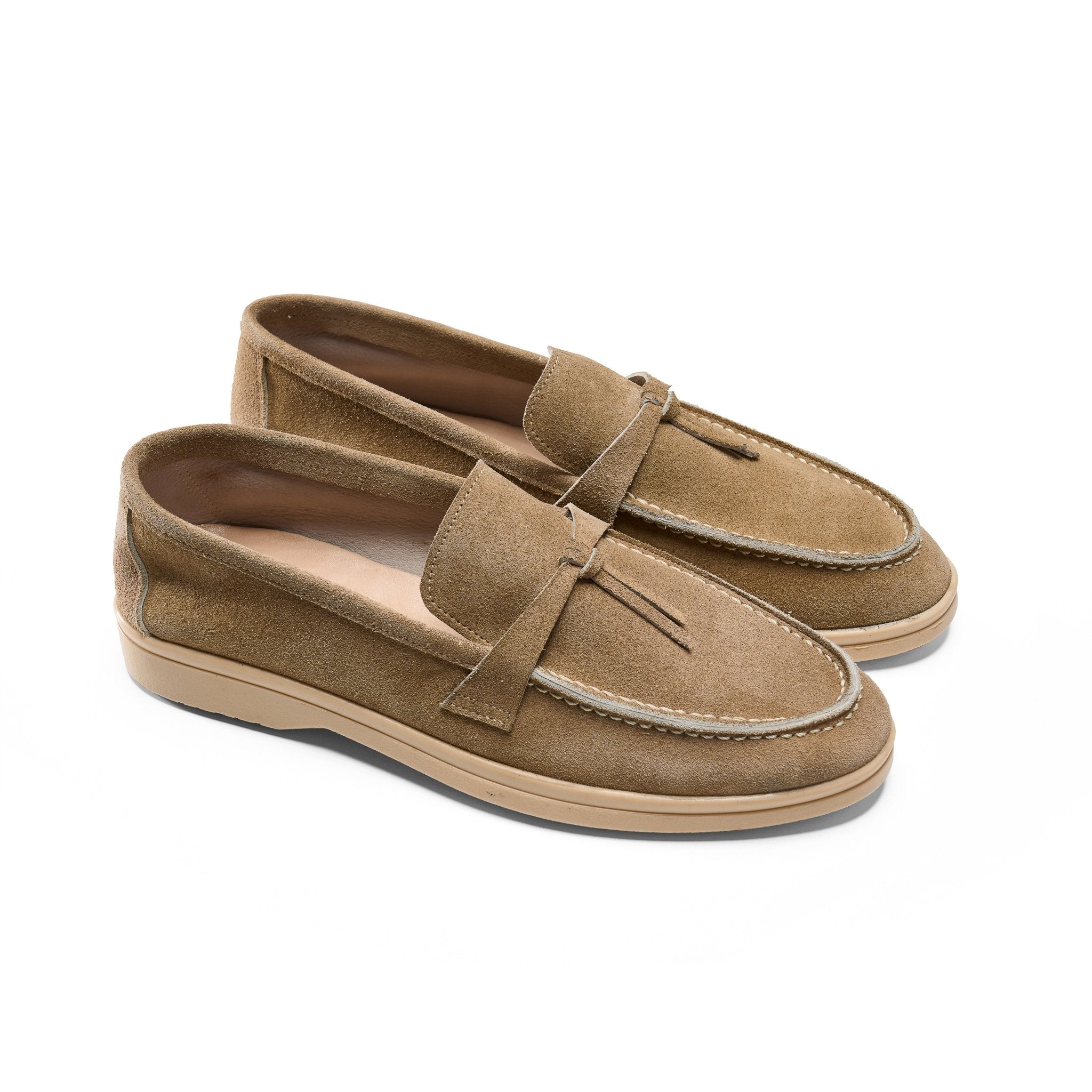 Tassel Suede Loafers –Beige - Crestshoes
