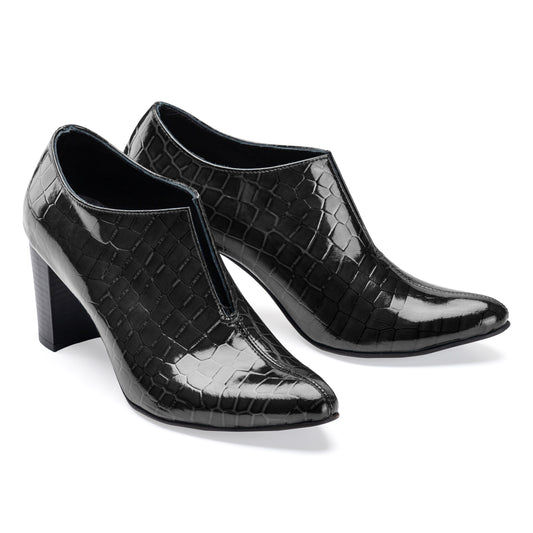 Lacobond | Crocodile Leather Women Heels - Black