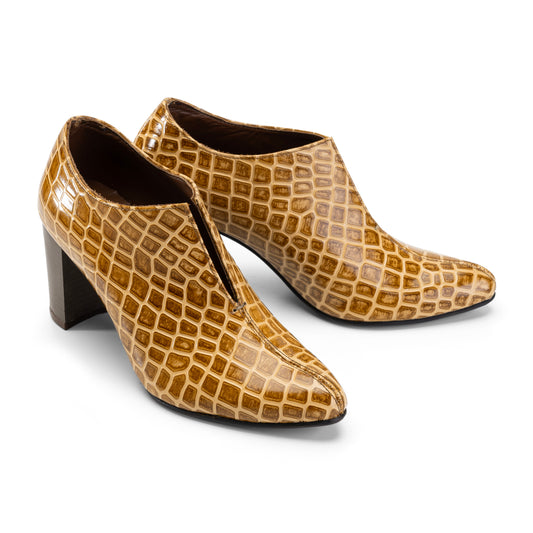 Lacobond | Crocodile Leather Women Heels - Beige