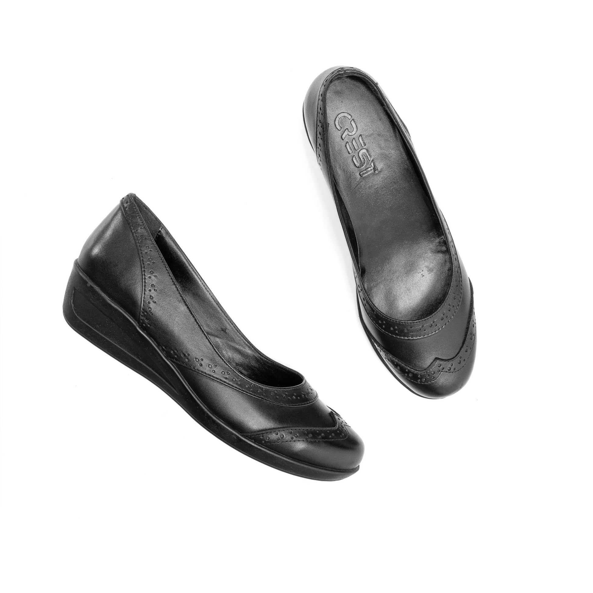 Women Black Leather Shoes - Crestshoes