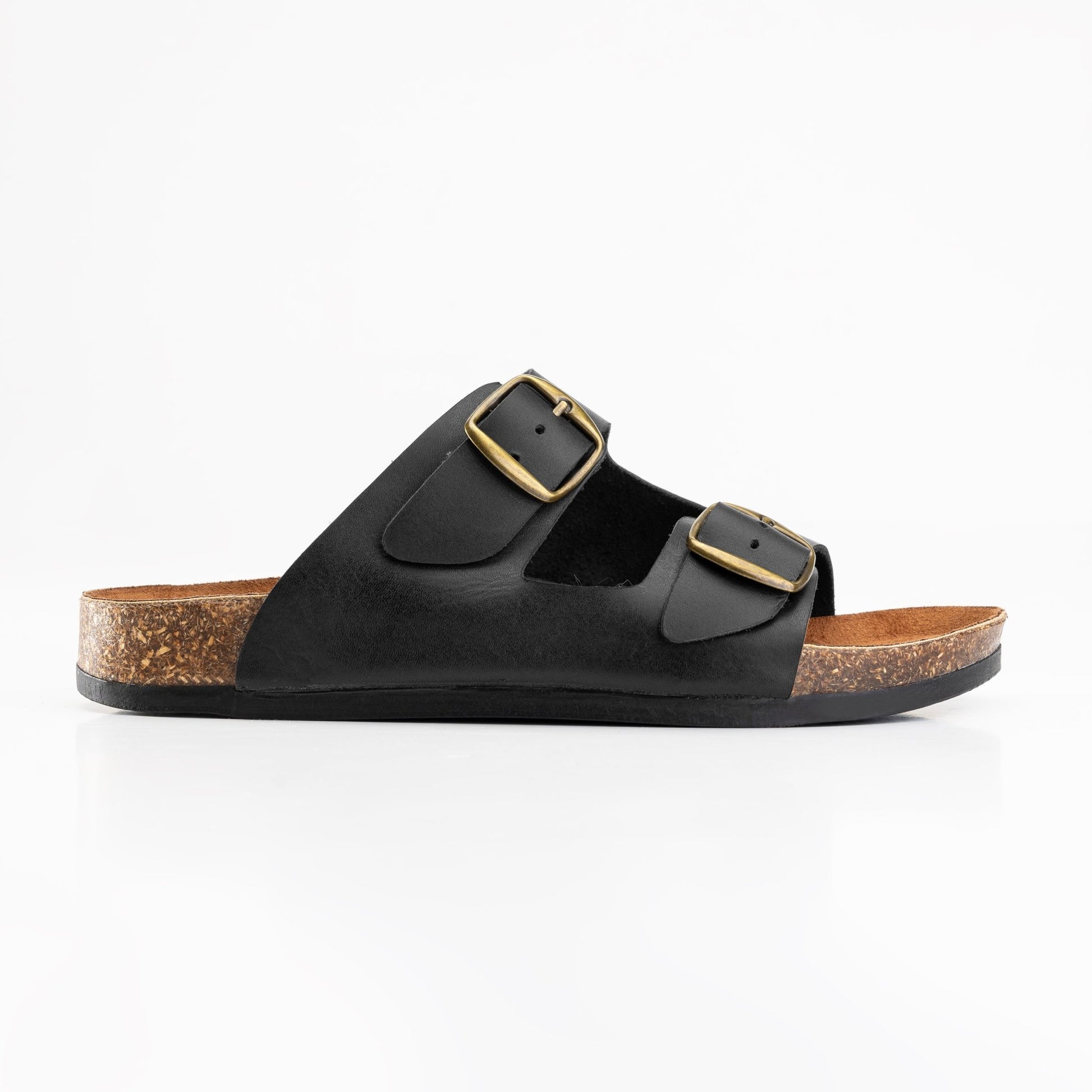 Women Double Buckle Slides - Black - Crestshoes