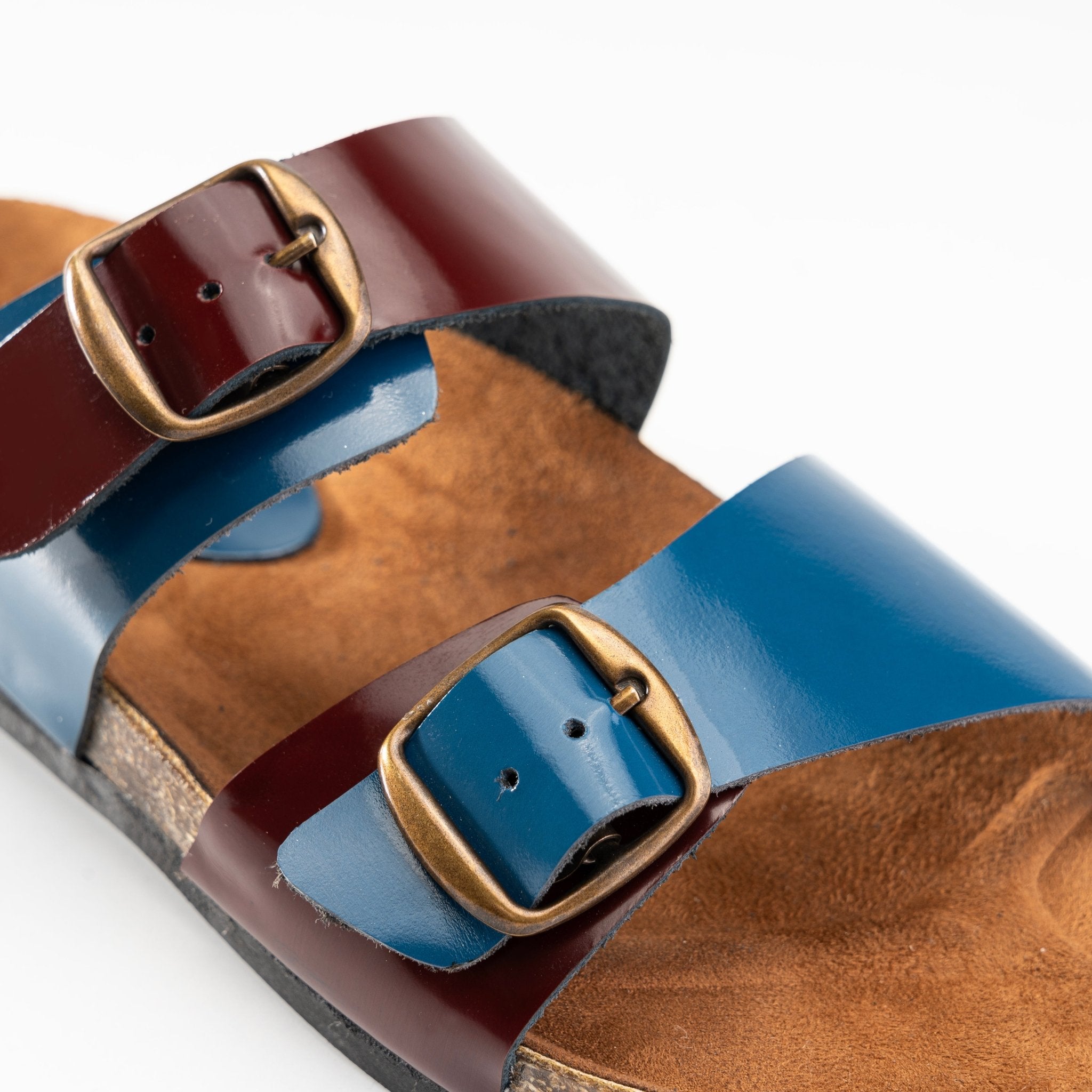 Women Double Buckle Slides - BLUE BURG - Crestshoes