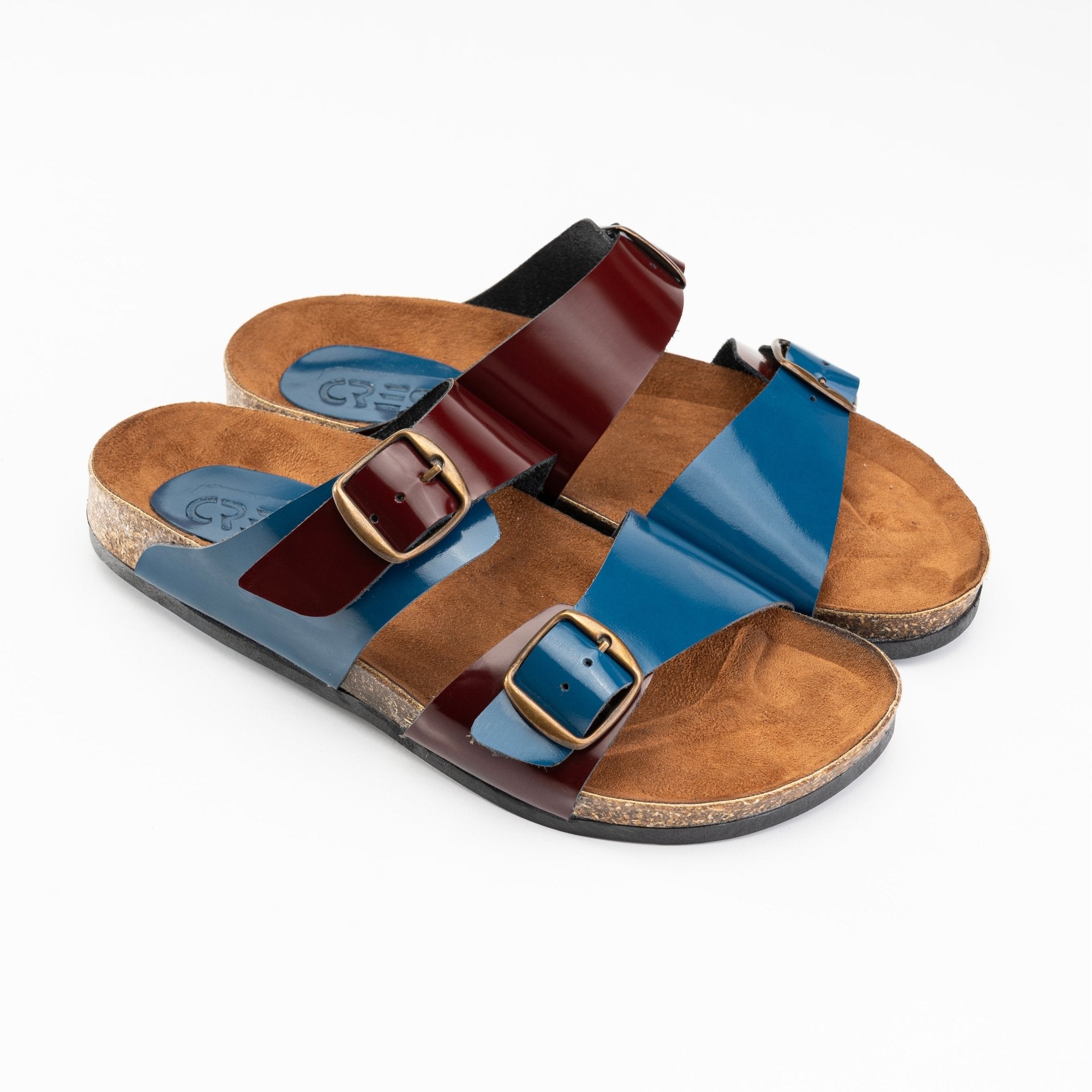 Women Double Buckle Slides - BLUE BURG - Crestshoes