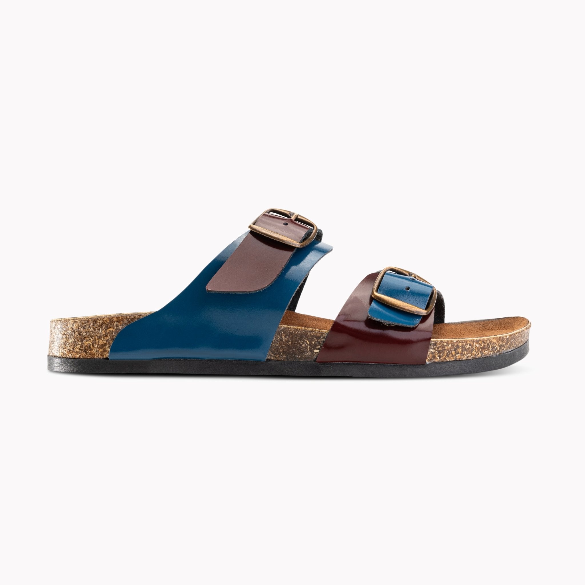 Women Double Buckle Slides - BLUE BURG - Crestshoes