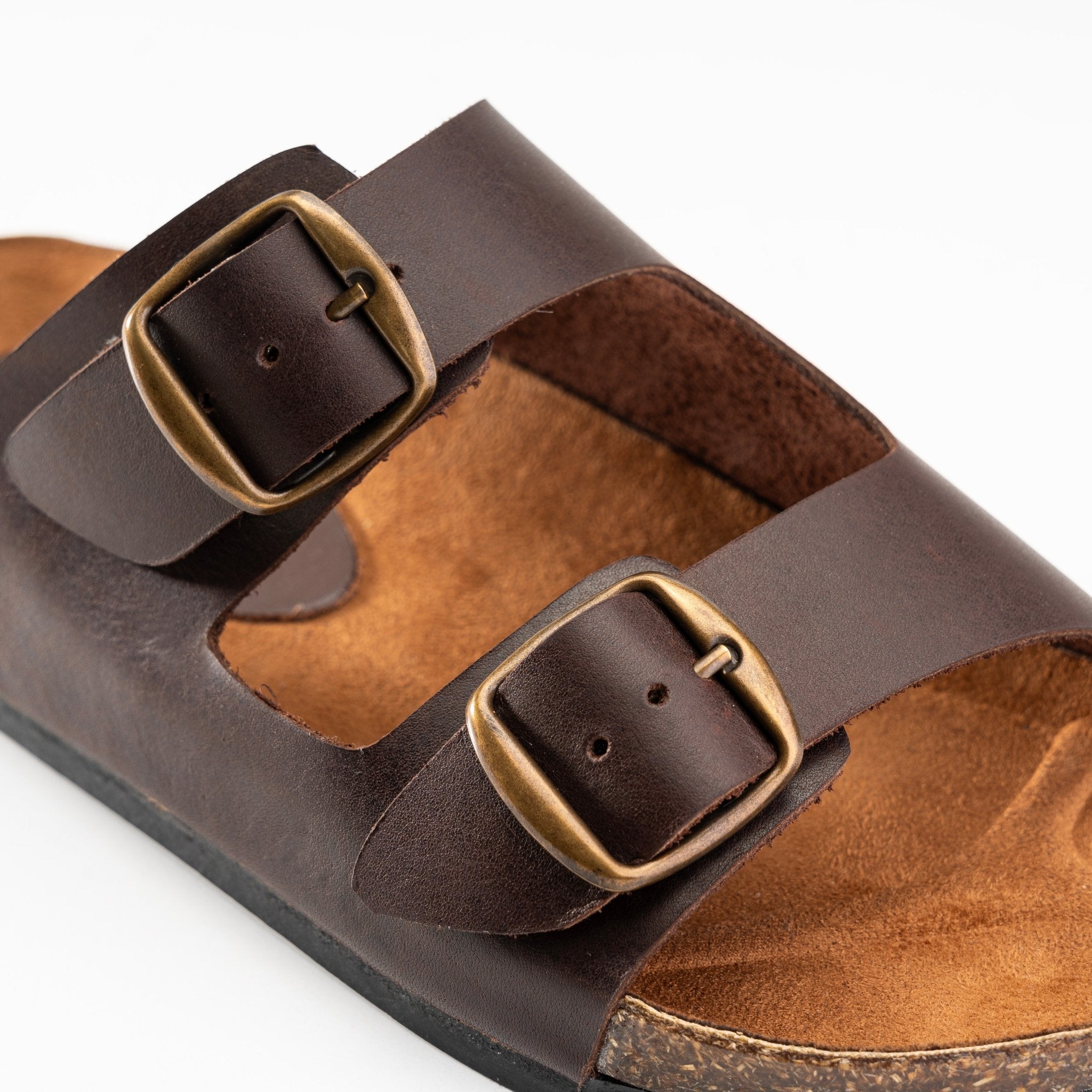 Women Double Buckle Slides - Brown - Crestshoes